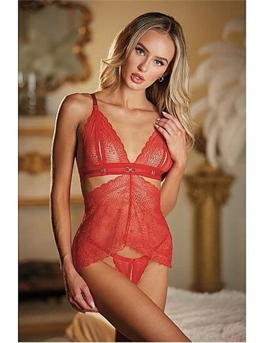 Allure Lace Peek-a-boo Chemise and Ouverte G-string Red