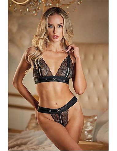 Allure Lace Peek-a-boo Bralette and Ouverte Panty Black OS