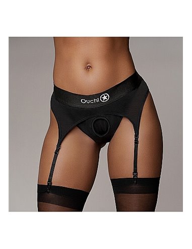 Ouch Vibrating Strap-on Thong with Adjustable Garters M/L