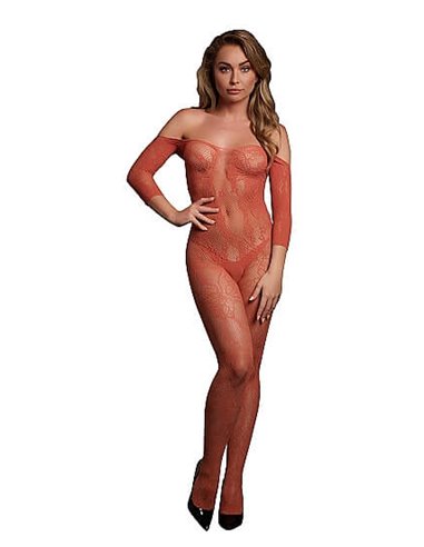 Le Desir Lace Long Sleeved Bodystocking Sunset Glow One Size