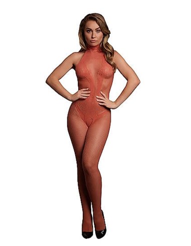 Le Desir Fishnet and Lace Bodystocking Sunset Glow One Size