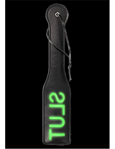 Ouch Slut Paddle Glow in the Dark Black Neon Green