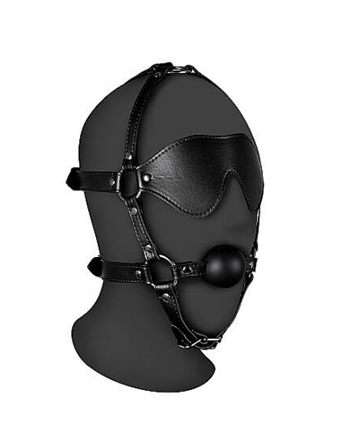 Ouch Blindfolded Head Harness With Solid Ball Gag Black