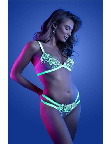 Glow Night Vision Bralette and Cage Panty White Queen Size 46/52