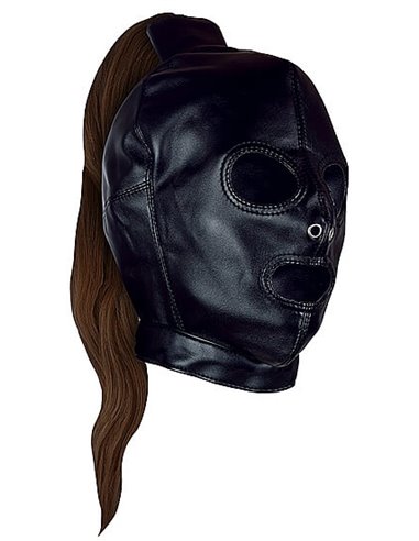Ouch Mask with Brown Ponytail Black
