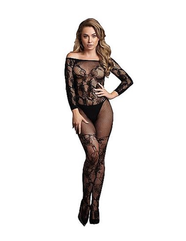 Le Desir Bodystocking with Off-Shoulder Long Sleeves OS