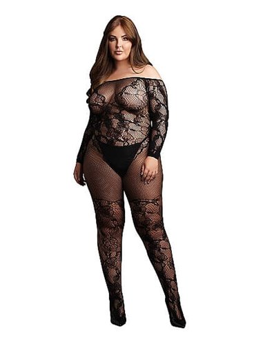 Le Desir Bodystocking with Off-Shoulder Long Sleeves OSX