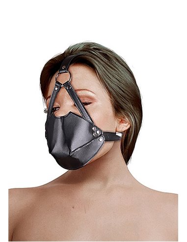 Ouch Head Harness with Mouth Cover and Breath Ball Gag Black