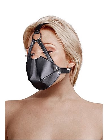 Ouch Head Harness with Mouth Cover and Solid Ball Gag Black
