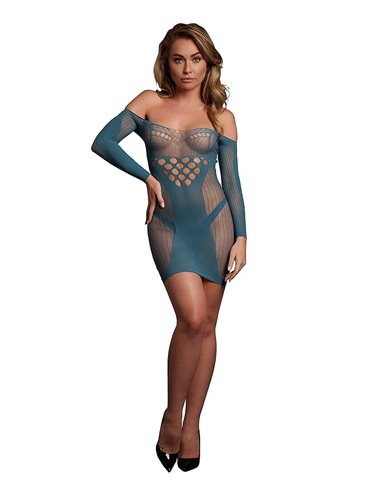 Le Desir Long Sleeved Net mini Dress Ocean Deep One Size