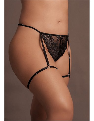 Le Desir Marie Lace Thong with Garter and Adjustable Sliders Plus Size