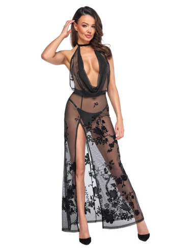 Noir Long Dress in Fine Transparent Mesh XL