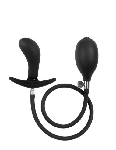Rimba Latex Play Inflatable Curved Anal Plug with Pump black