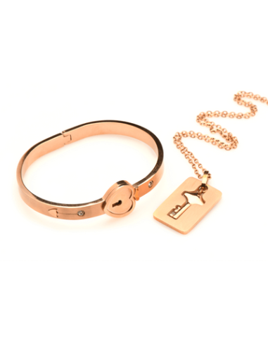 Master Series Cuffed Locking Bracelet and Key Necklace Rose Gold