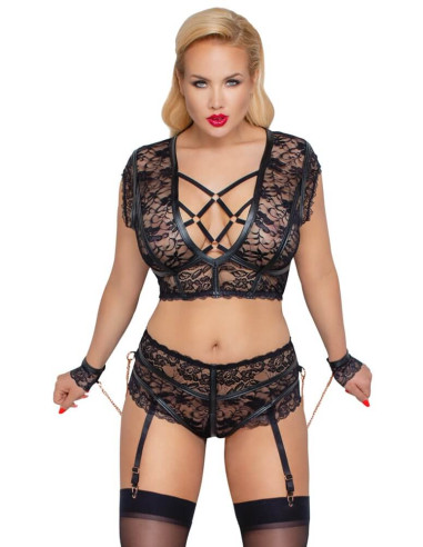 Cottelli Collection Bra and crotchless, lace, Suspender Briefs XXL