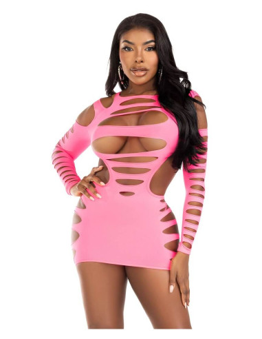 Leg Avenue Shredded Cut-out Mini Dress Pink