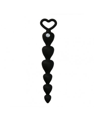 Zwarte siliconen anaal beads met hartvormige trekring