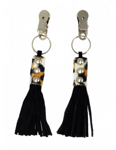 Rimba Nipple clamps with little leather whips black