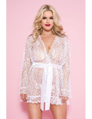 Musiclegs Plus size long sleeve floral robe white
