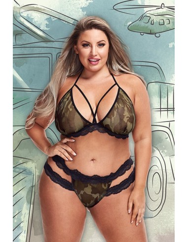 Baci Lingerie Criss Cross mesh and lace army girl XL