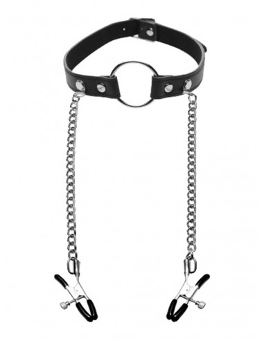 Master Series Seize O ring gag with nipple clamps