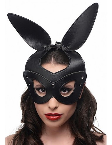 New PU Leather Rabbit Open Eye Mask Harness Costume Roleplay Head Hood BLK 