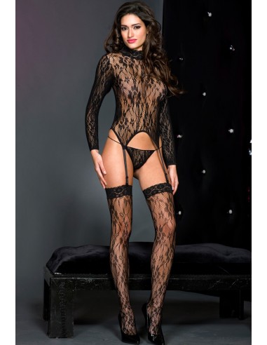 MusicLegs Lace turtle neck cami garter with stockings