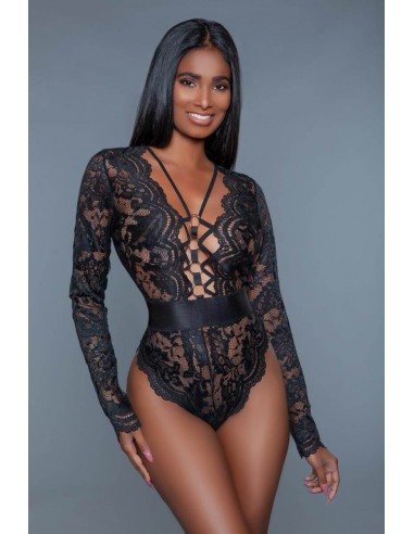 Be Wicked Ramona Long sleeved Lace bodysuit black S