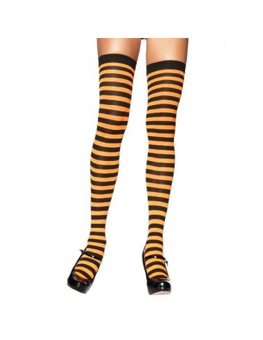 Leg Avenue Nylon striped thigh highs black Orange