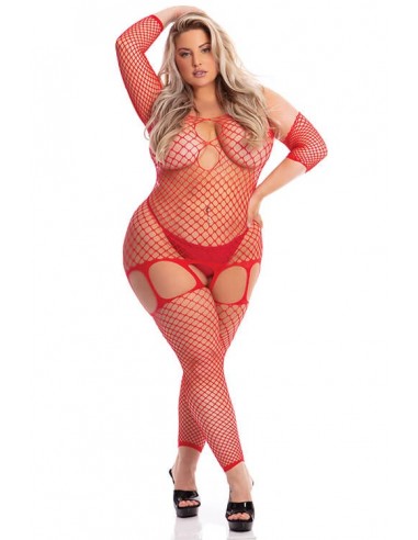 Pink Lipstick Lingerie In my head net bodystocking plus size Red