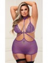Baci Lingerie Strappy mini dress & G-string set XL Purple