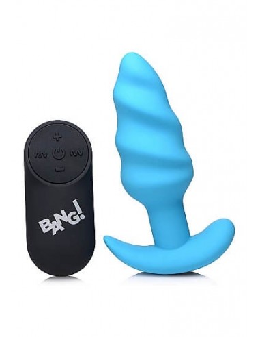 Bang 21X Vibrating Silicone Swirl butt plug remote controlled Blue