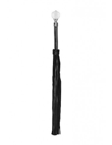 Ouch Sparkling Round metal  handle leather flogger black