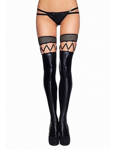 7 Heaven Marica wetlook, fishnet and strappy stockings L/XL