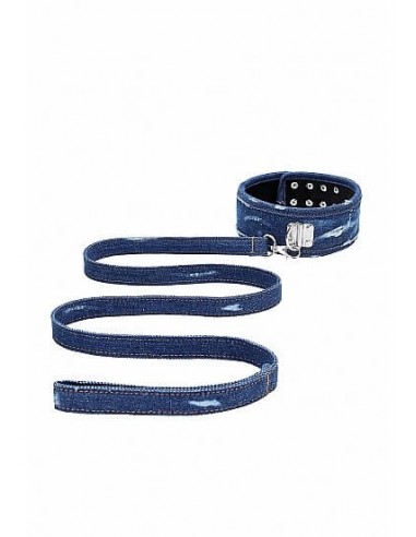 Ouch Denim collar with leash Roughend denim style blue