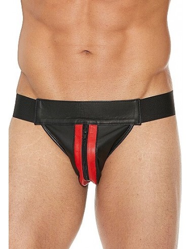 OUCH Striped front with zip jock leather Black Red SM