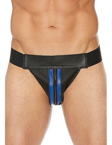 OUCH Striped front with zip jock leather Black blue LXL