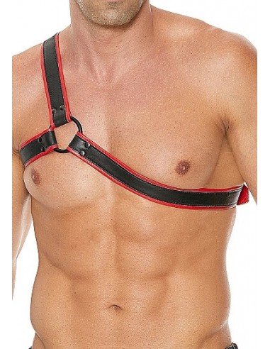 OUCH Gladiator harness premium leather black red