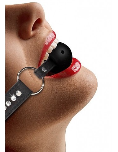 OUCH Breathable ball gag with diamond studded straps black