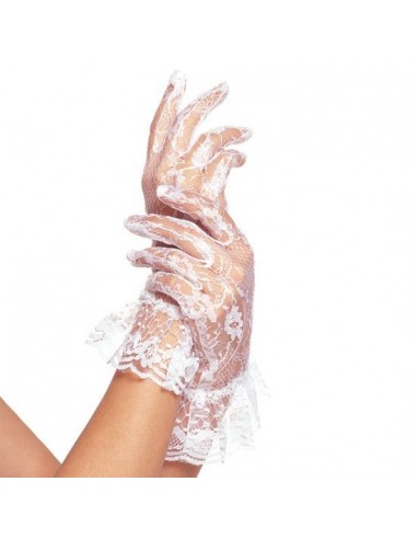 Leg Avenue Wrist lenght lace gloves with ruffle white