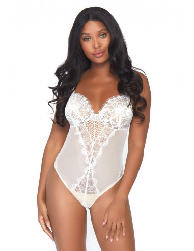 Leg Avenue Lace and sheer mesh body White M
