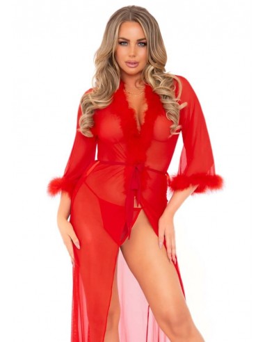 Leg Avenue Marabou robe & string Red