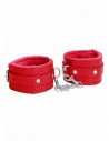 Ouch Plush leather hand cuffs red