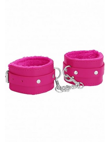 Ouch Plush leather hand cuffs pink