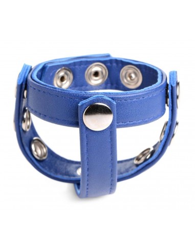Strict Cock gear Adjustable leather penis harness with studs blue