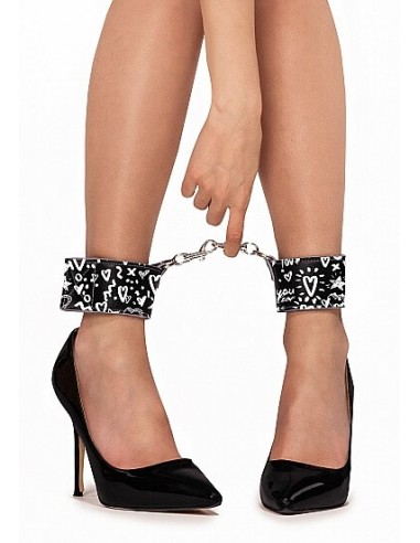 Ouch Printed ankle cuffs Love street art fashion black