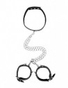 Ouch Bonded leather collar with hand cuffs adjustable chain and straps