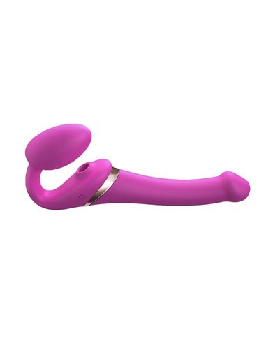 Strap-on-me Multi orgasm Strap-on vibrator met lik stimulator Fuchsia S