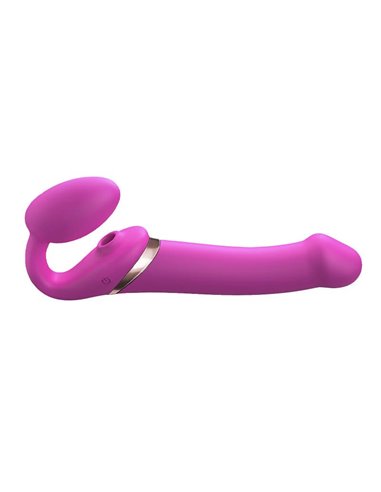 Strap-on-me Multi orgasm Strap-on vibrator met lik stimulator Fuchsia L