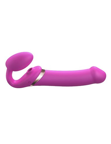 Strap-on-me Multi orgasm Strap-on vibrator met lik stimulator Fuchsia XL